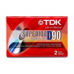 TDK Superior D90 90 Minute Blank Cassette Tapes 2 Pack Sealed Type I Normal Bias